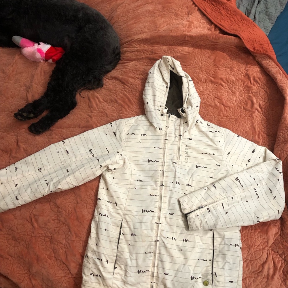 Cream Burton Ski Jacket with Brown birds on a wire Pattern